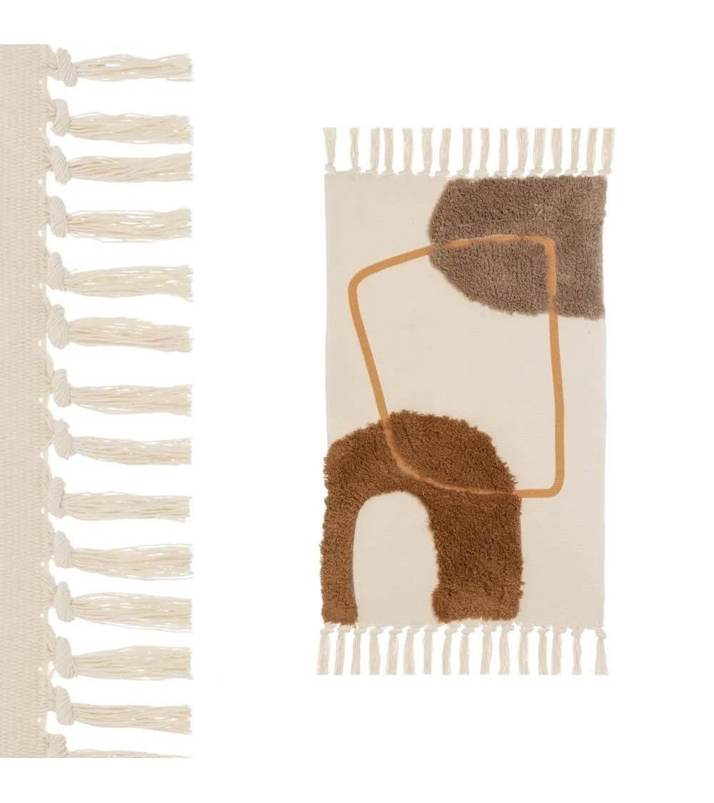 Dcasa Alfombra flecos geométrica marrón oscuro de algodón natural y poliéster de 50x80 cm