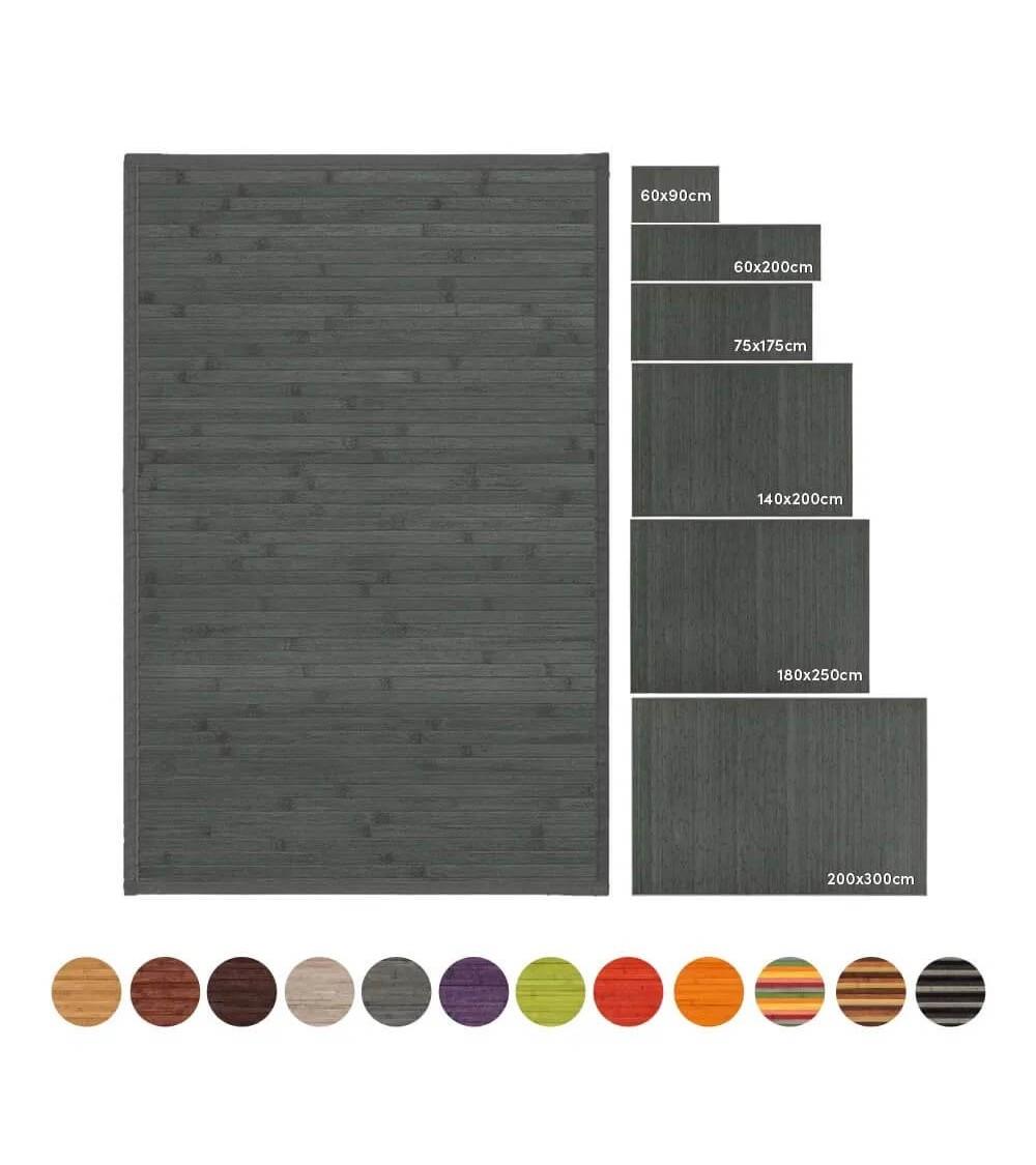 Dcasa Alfombra Pasillera De Bambú Gris De 60 X 90 Cm