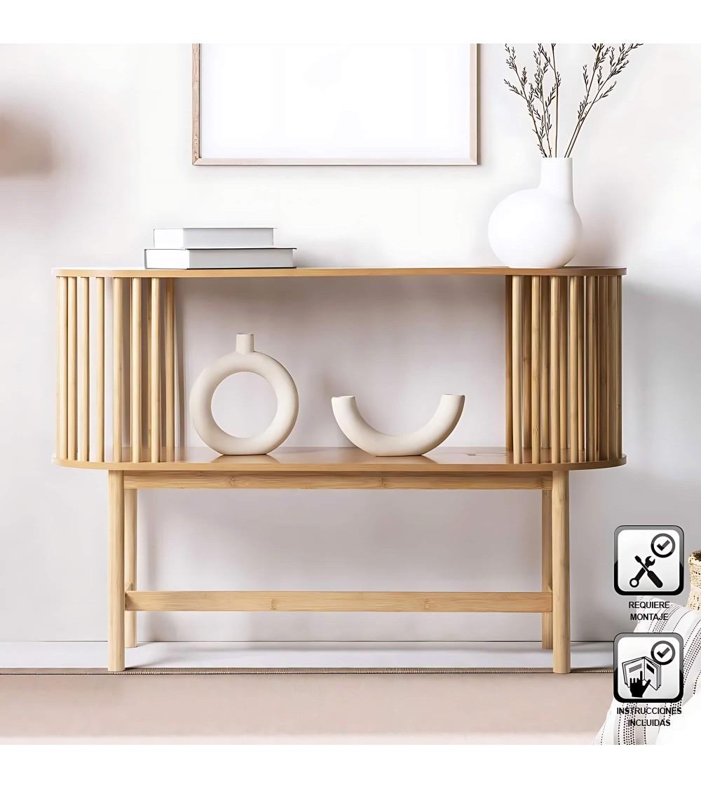Dcasa Aparador ovalado de varillas de bambú y MDF natural de 120x37x83 cm