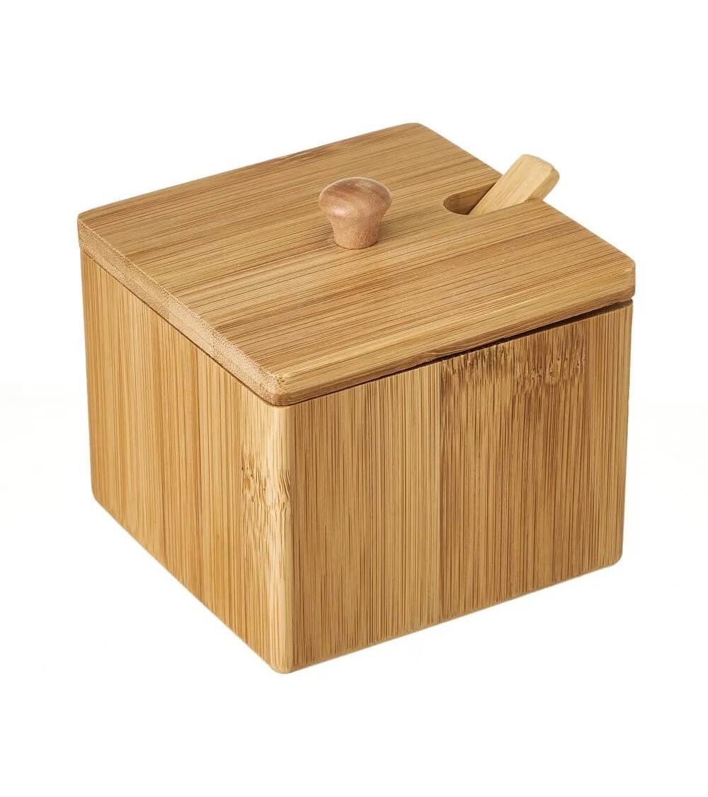 Dcasa Azucarero cuadrado de bambú natural de 10x10x9 cm