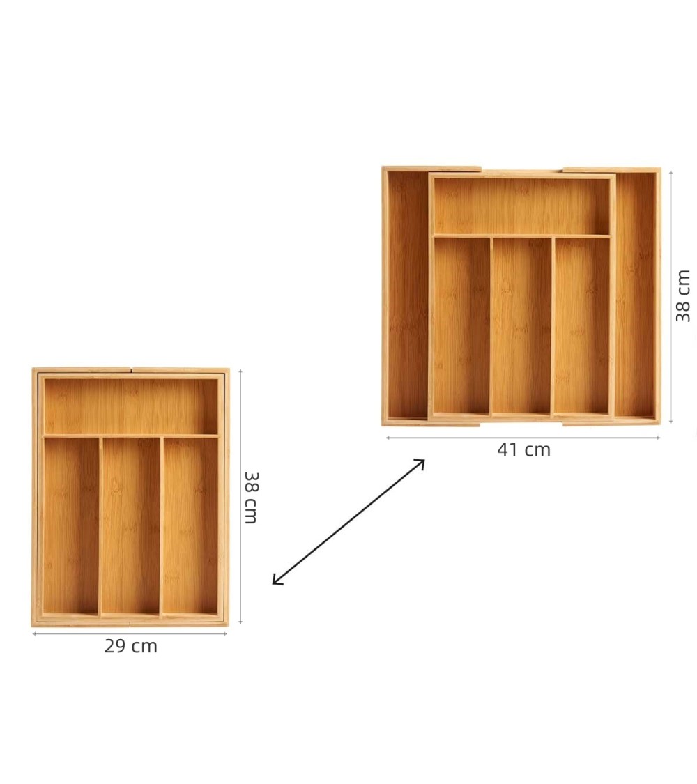 Dcasa Bandeja Organizador De Cubiertos Extensible Para Cajones Cocina 100% Bambú Natural Con 4 A 6 Compartimentos