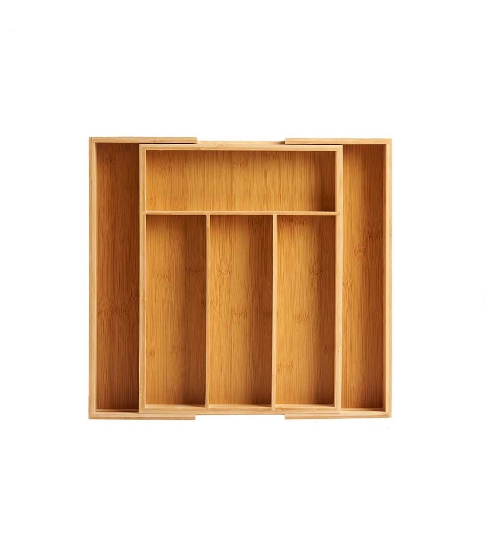 Dcasa Bandeja organizador de cubiertos extensible para cajones cocina 100% bambú natural con 4 a 6 Compartimentos