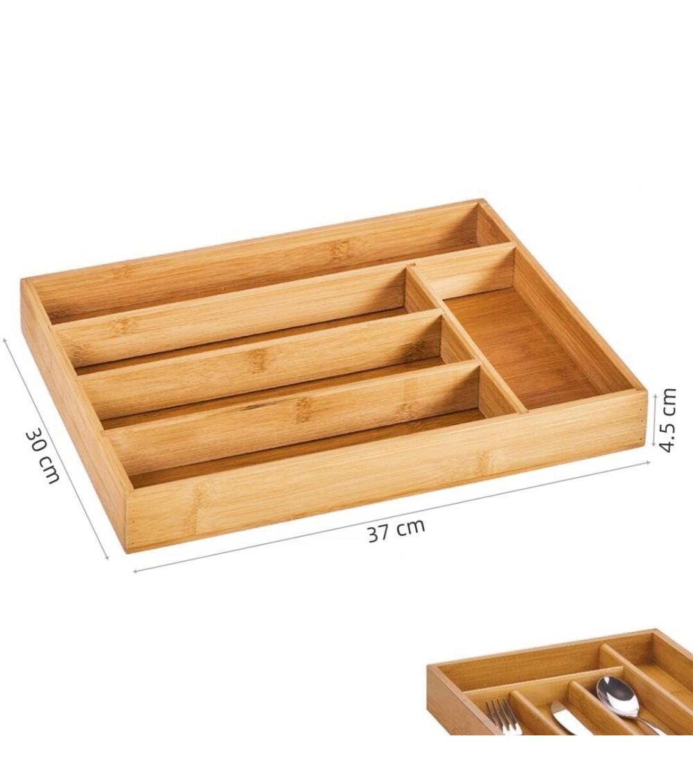 Dcasa Bandeja Organizador De Cubiertos Para Cajones Cocina 100% Bambú Natural Con 5 Compartimentos