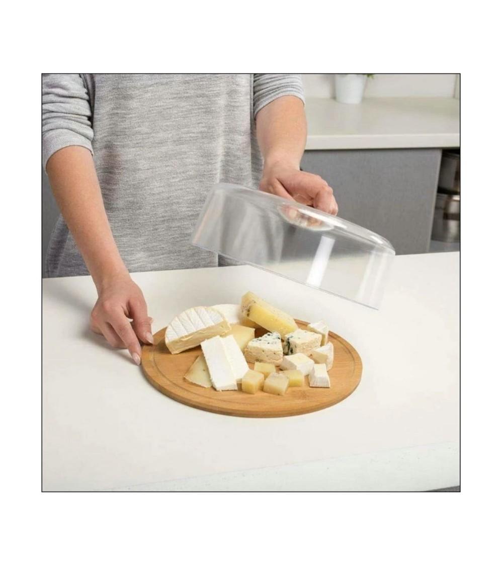 Dcasa Bandeja Quesera De Bambú Redonda Con Tapa Metacrilato De 28 Cm