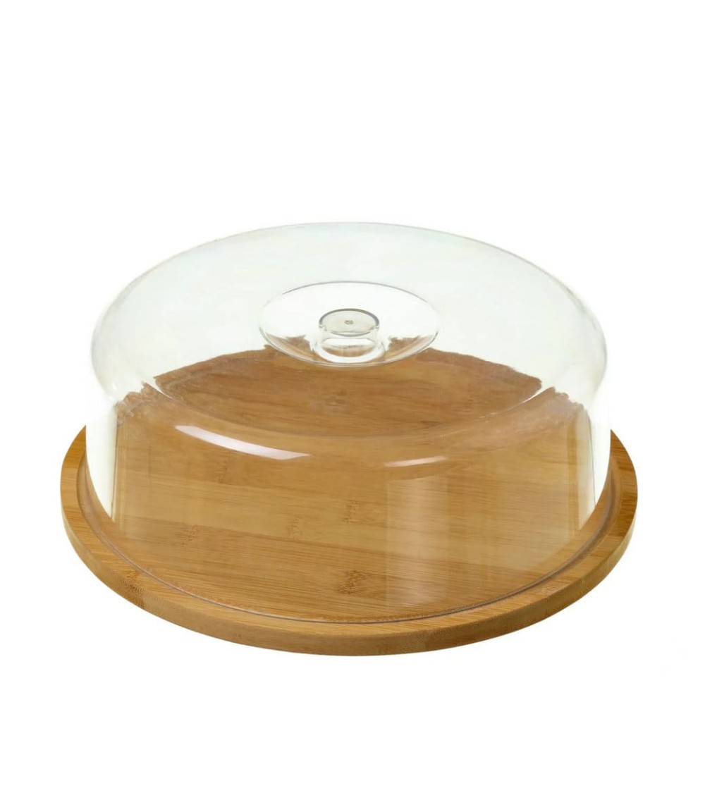 Dcasa Bandeja Quesera de bambú redonda con Tapa metacrilato de 28 cm