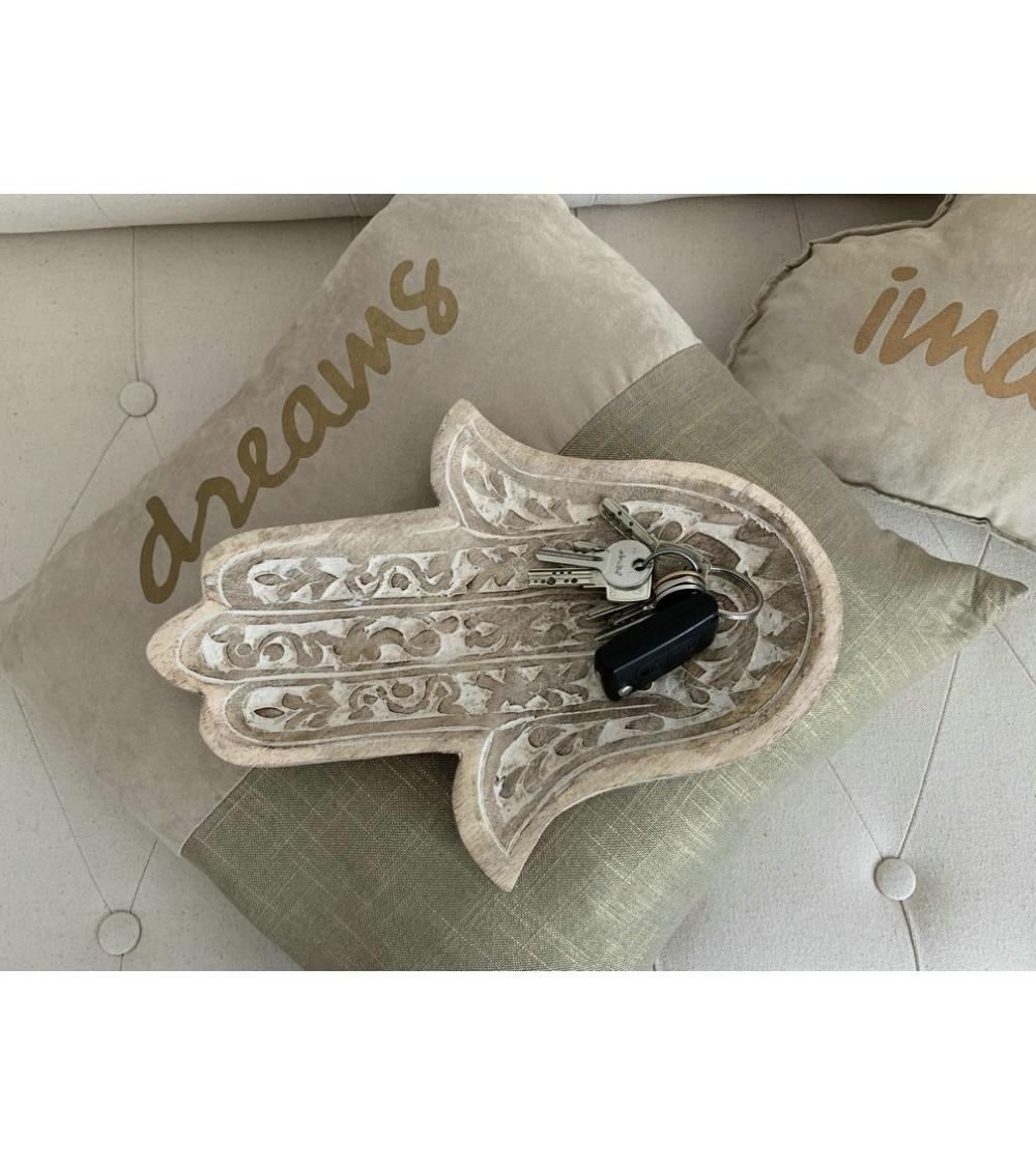 Dcasa Bandeja Vaciabolsillos De Madera Mango Hamsa Mano Fatima Tallado A Mano