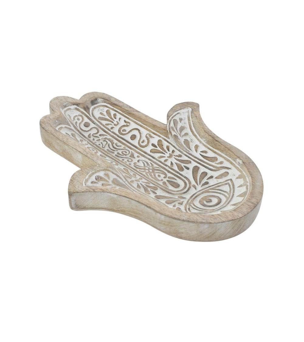 Dcasa Bandeja Vaciabolsillos De Madera Mango Hamsa Mano Fatima Tallado A Mano