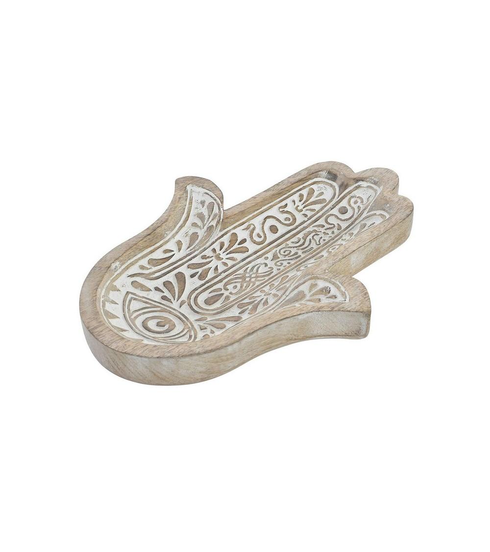 Dcasa Bandeja Vaciabolsillos de Madera Mango Hamsa Mano Fatima Tallado a Mano