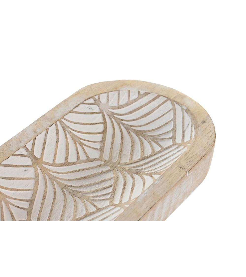 Dcasa Bandeja Vaciabolsillos De Madera Mango Tallado Hojas Natural Centro Mesa