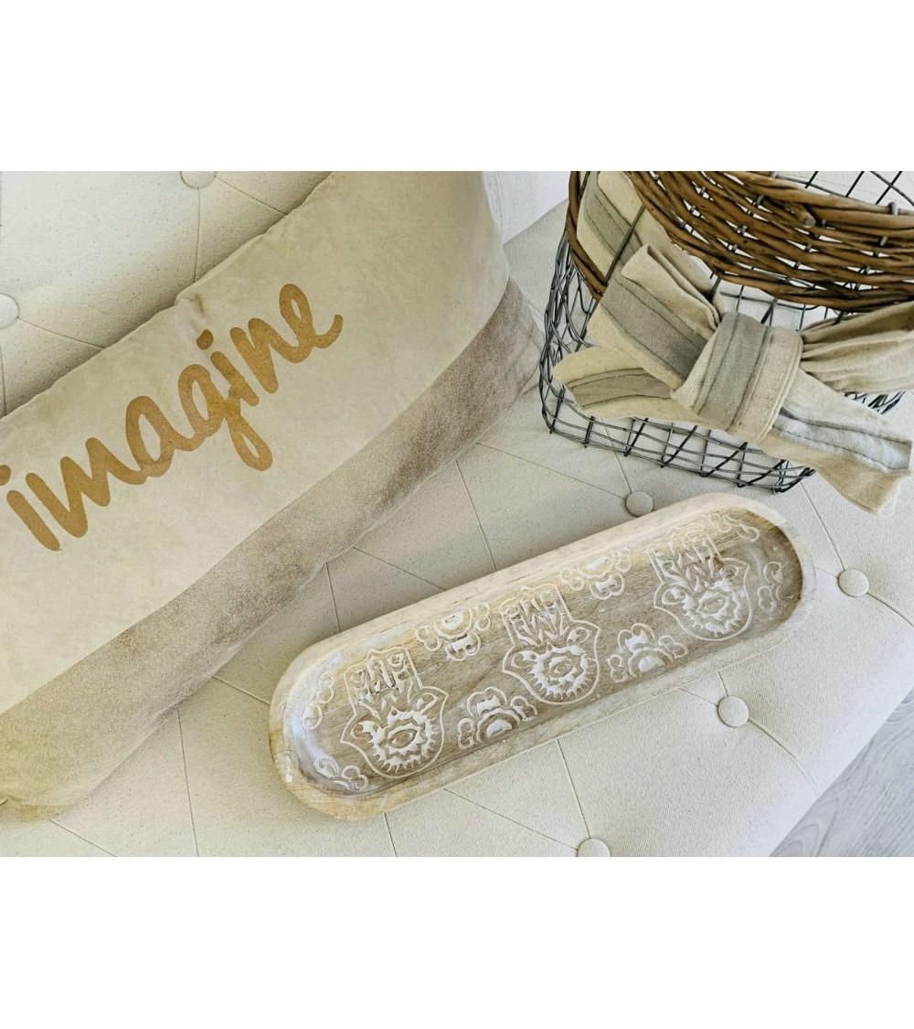 Dcasa Bandeja Vaciabolsillos De Madera Mango Tallado Mano Fatima Centro Mesa 199495