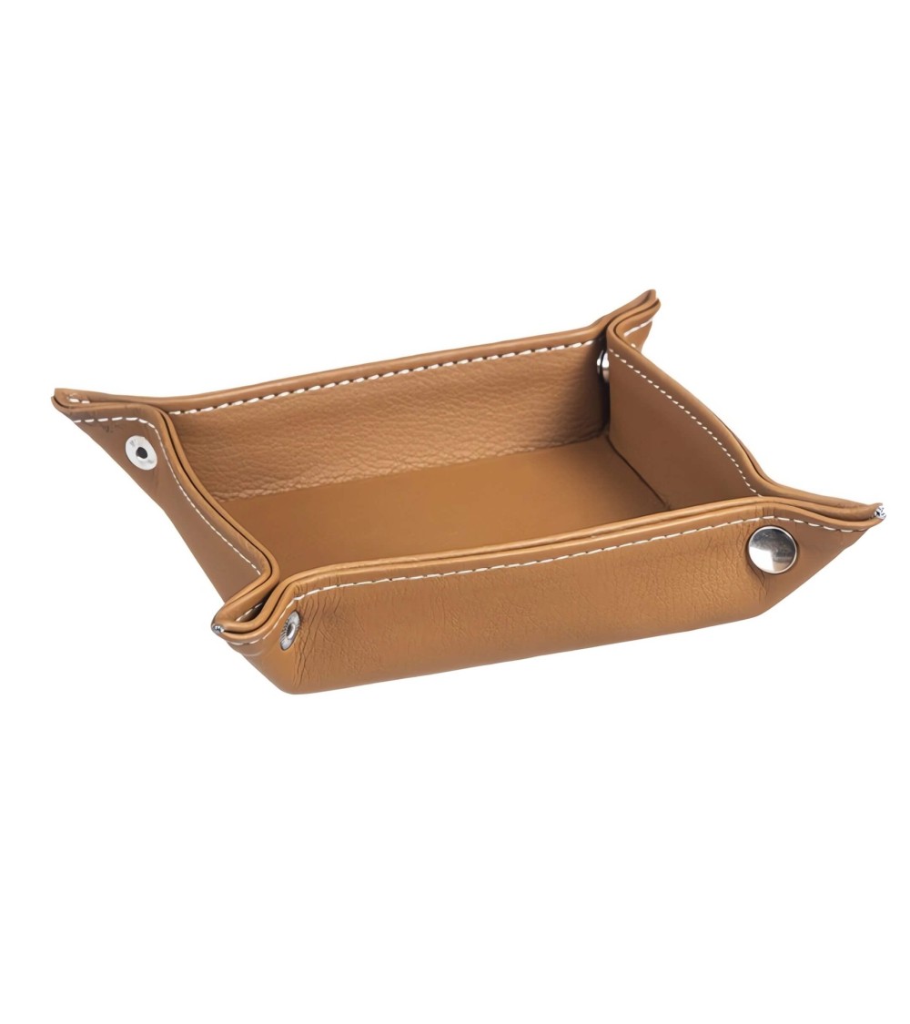 Dcasa Bandeja Vaciabolsillos De Piel Color Camel Para Entra De Casa 14x14 Cm