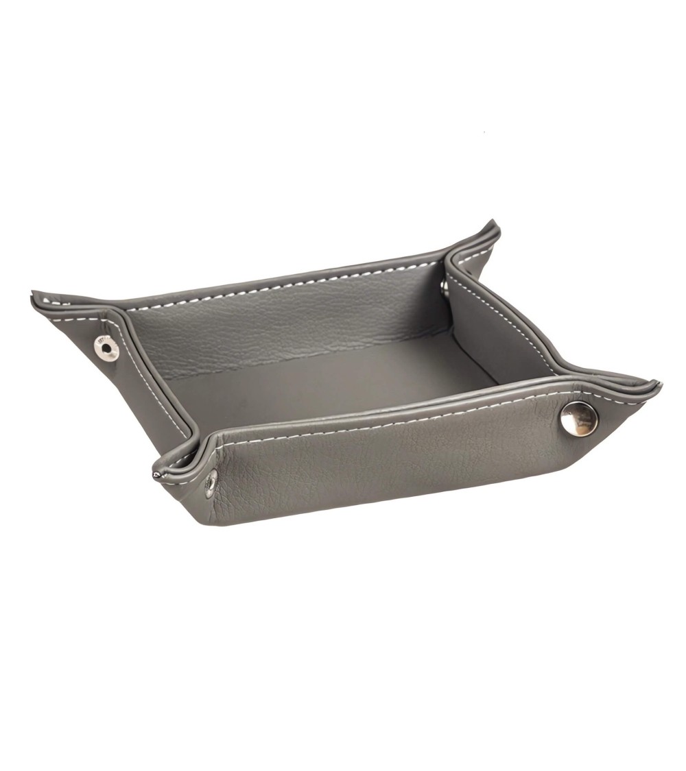 Dcasa Bandeja Vaciabolsillos De Piel Color Gris Para Entra De Casa 14x14 Cm