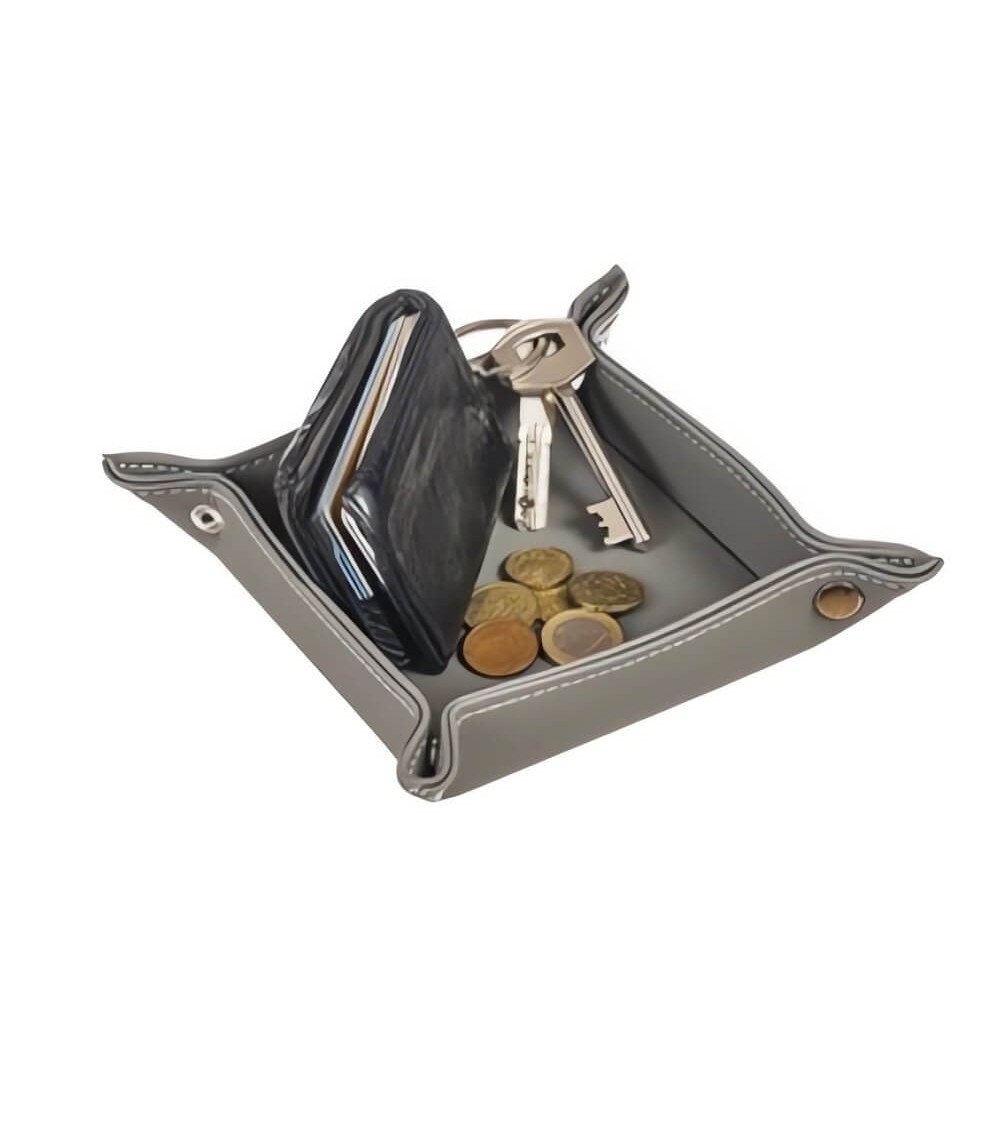 Dcasa Bandeja Vaciabolsillos De Piel Color Gris Para Entra De Casa 14x14 Cm