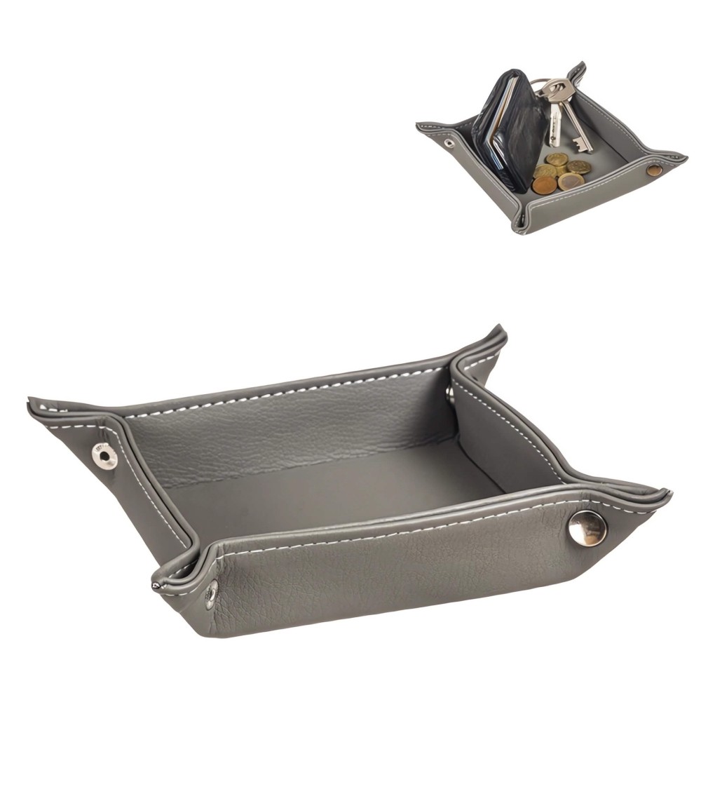 Dcasa Bandeja vaciabolsillos de piel color gris para entra de casa 14x14 cm