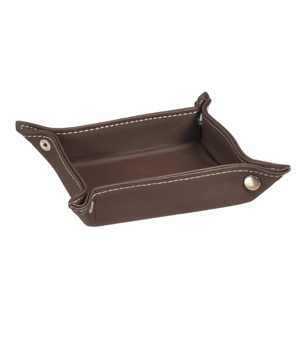 Dcasa Bandeja Vaciabolsillos De Piel Color Marrón Para Entra De Casa 14x14 Cm