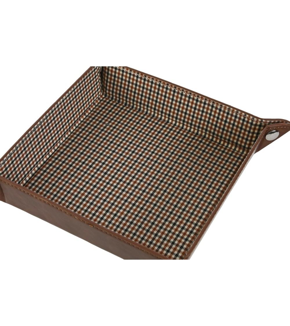 Dcasa Bandeja Vaciabolsillos De Piel Color Marrón Para Recibidor 16 5x16 5 Cm