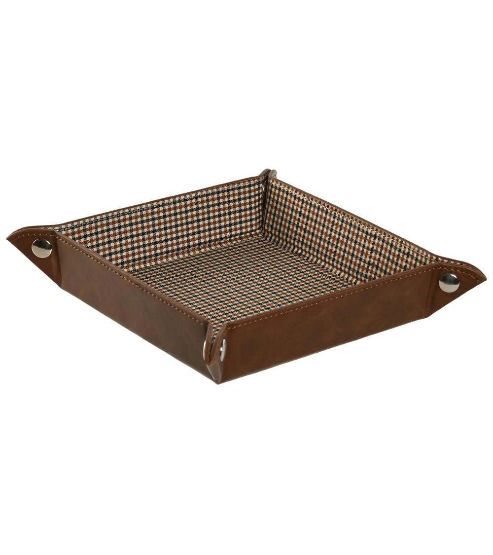 Dcasa Bandeja vaciabolsillos de piel color marrón para recibidor 16 5x16 5 cm