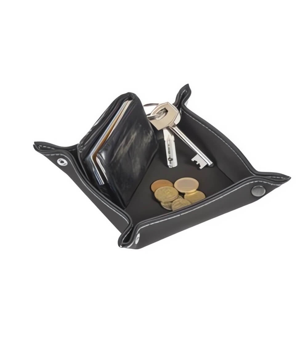 Dcasa Bandeja Vaciabolsillos De Piel Color Negro Para Entra De Casa 14x14 Cm