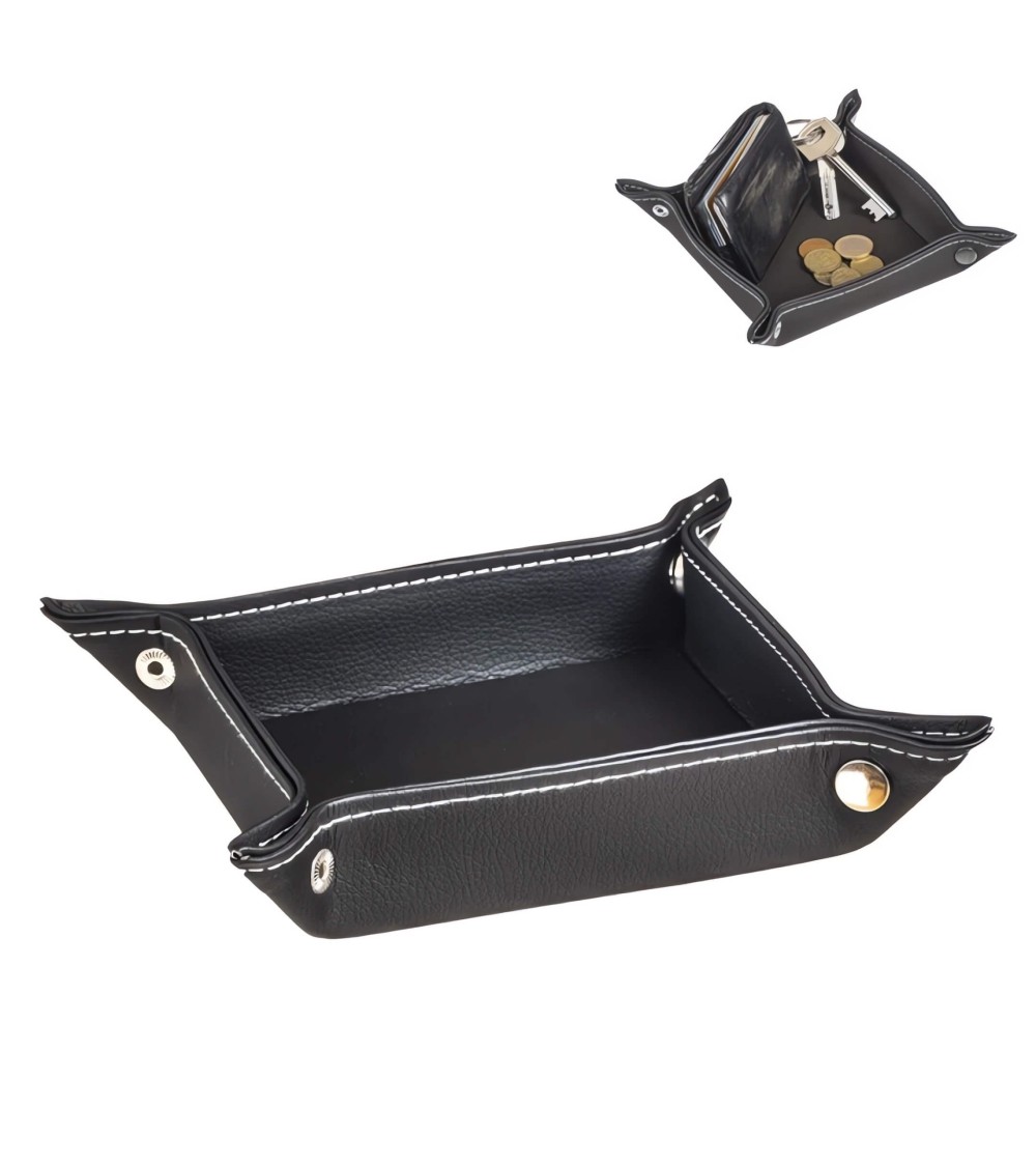 Dcasa Bandeja vaciabolsillos de piel color negro para entra de casa 14x14 cm