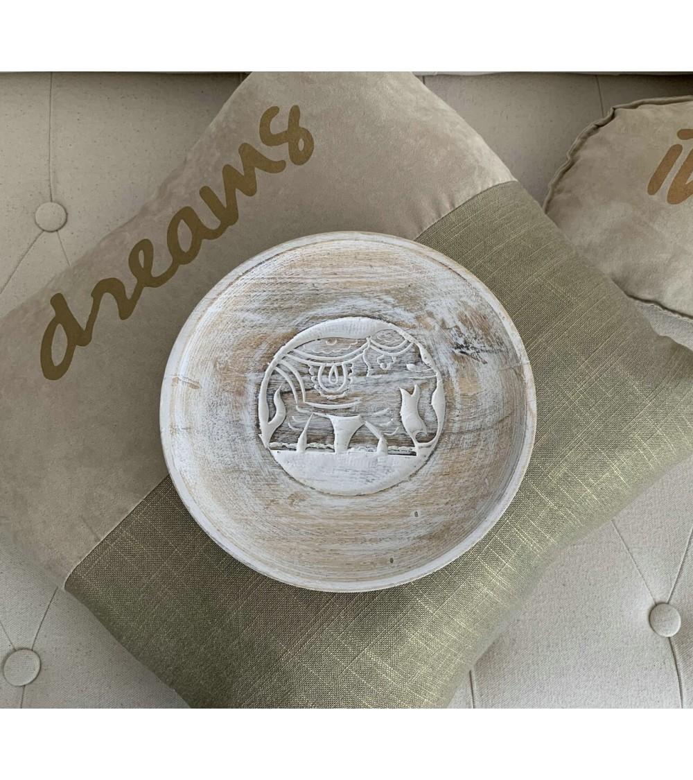 Dcasa Bandeja Vaciabolsillos Madera Natural Tallada Elefante 20 Cm