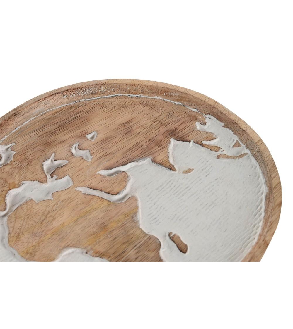 Dcasa Bandeja Vaciabolsillos Mapamundo De Madera Mango Natural