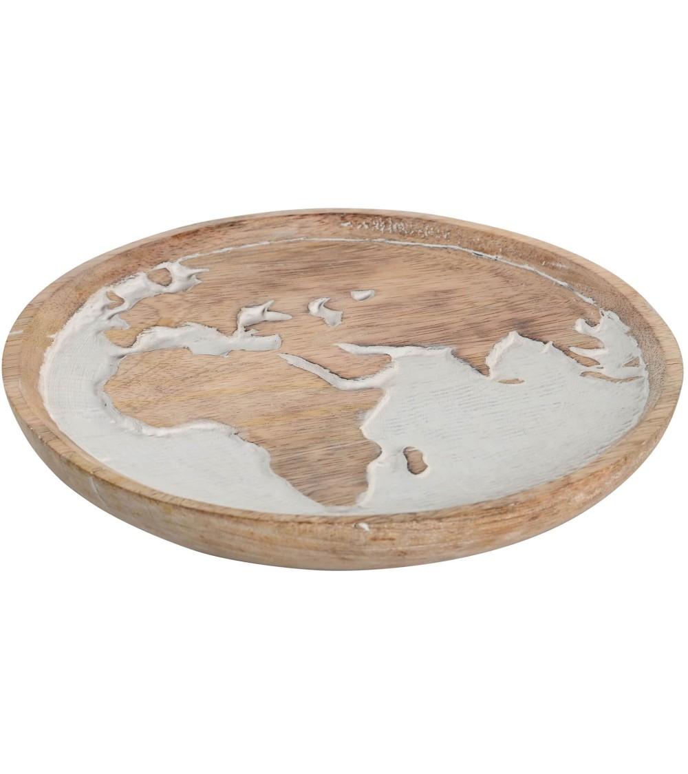 Dcasa Bandeja vaciabolsillos mapamundo de madera mango natural