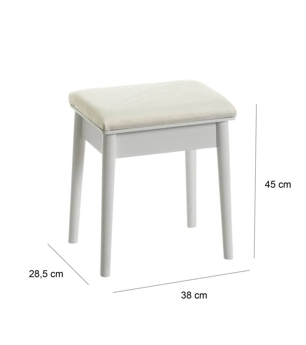 Dcasa Banqueta De Tocador De Madera De Paulonia Blanca De 45x28x38 Cm