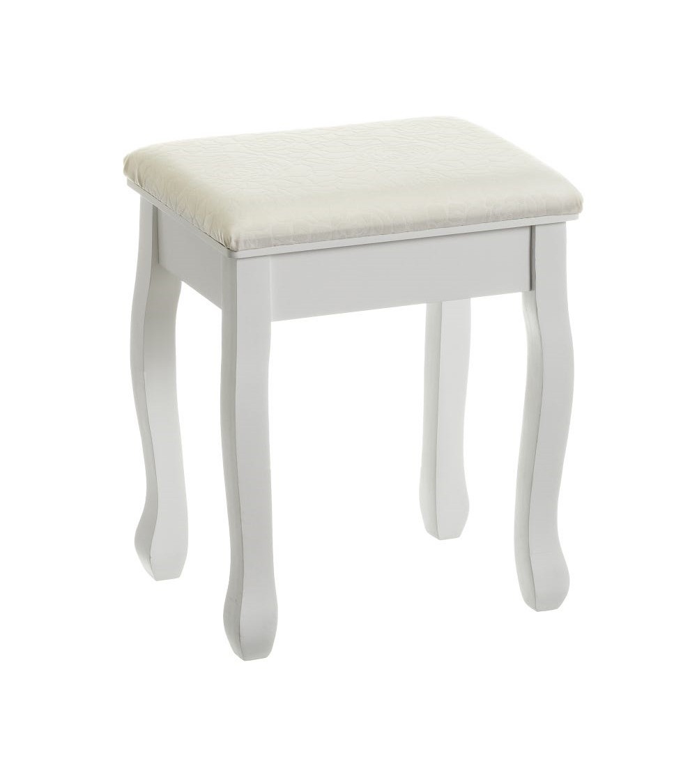 Dcasa Banqueta de tocador de madera de paulonia blanca de 50x30x39 cm
