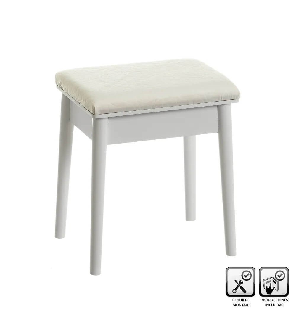 Dcasa Banqueta de tocador de madera de paulonia blanca de 45x28x38 cm