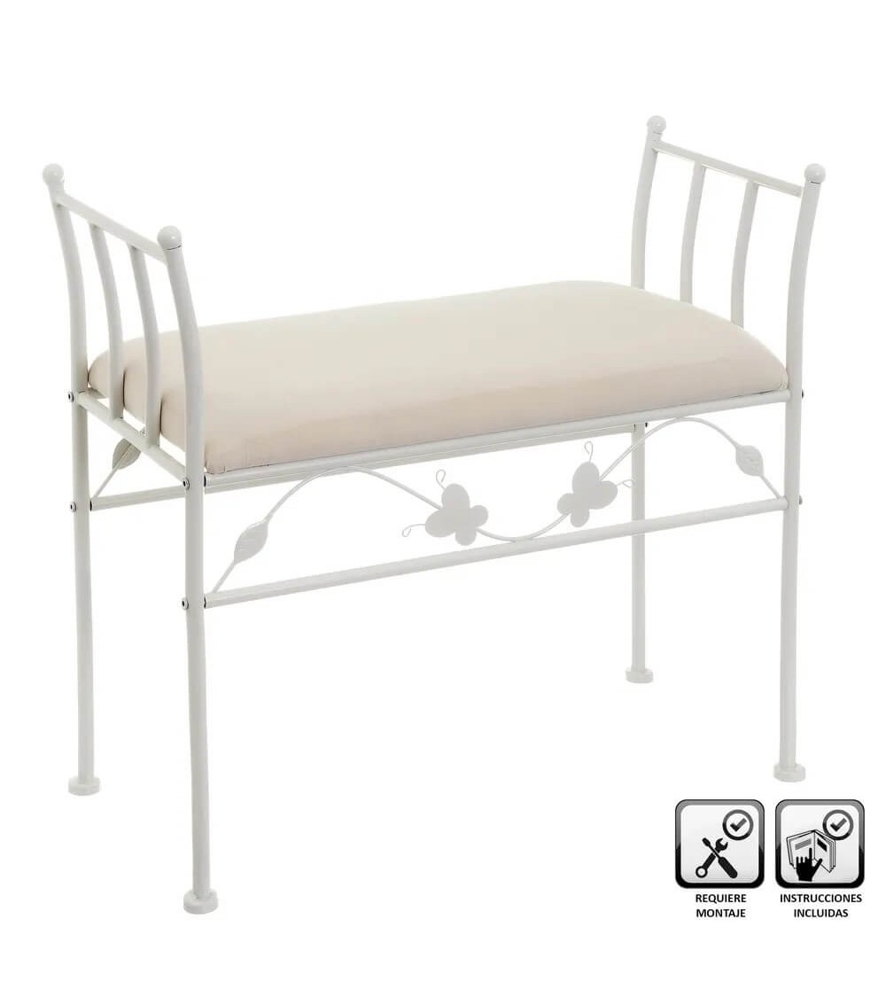 Dcasa Banqueta pie de cama de metal blanca de 64x68x30 cm