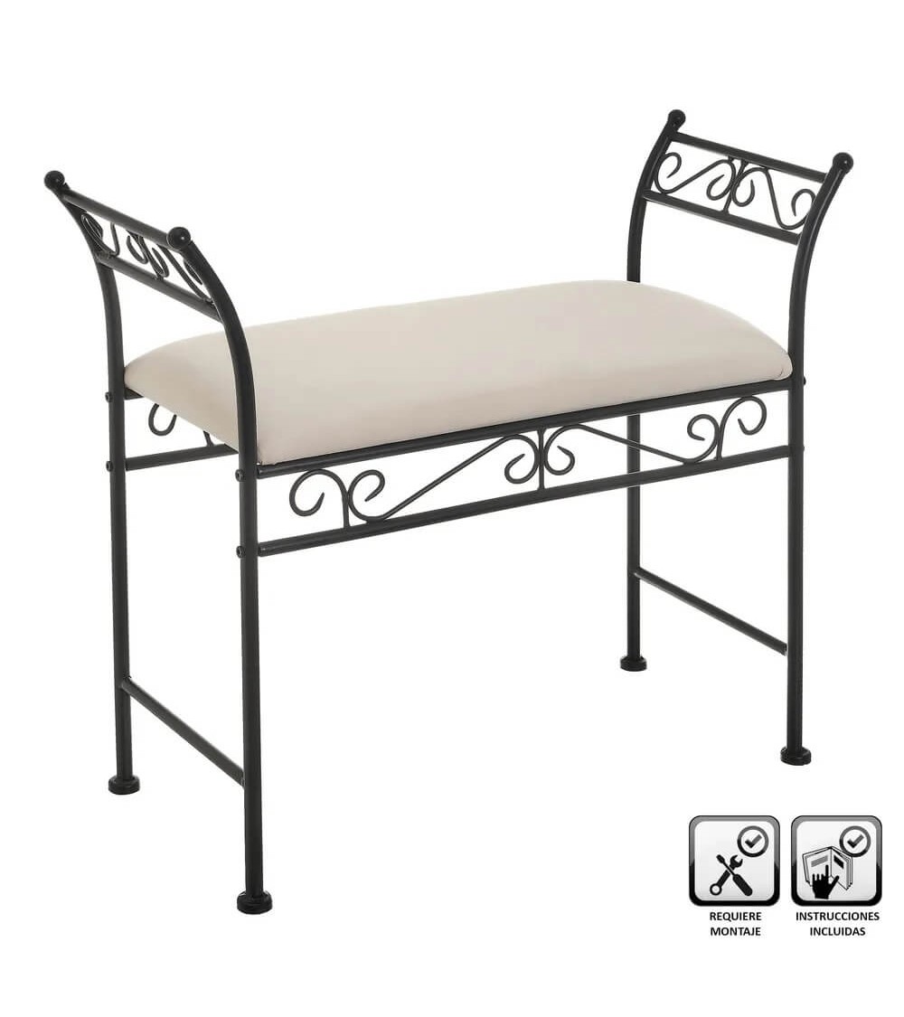 Dcasa Banqueta pie de cama de metal negra de 63x74x30 cm