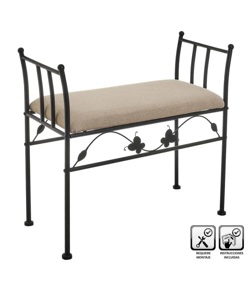 Dcasa Banqueta pie de cama de metal negra de 64x68x30 cm