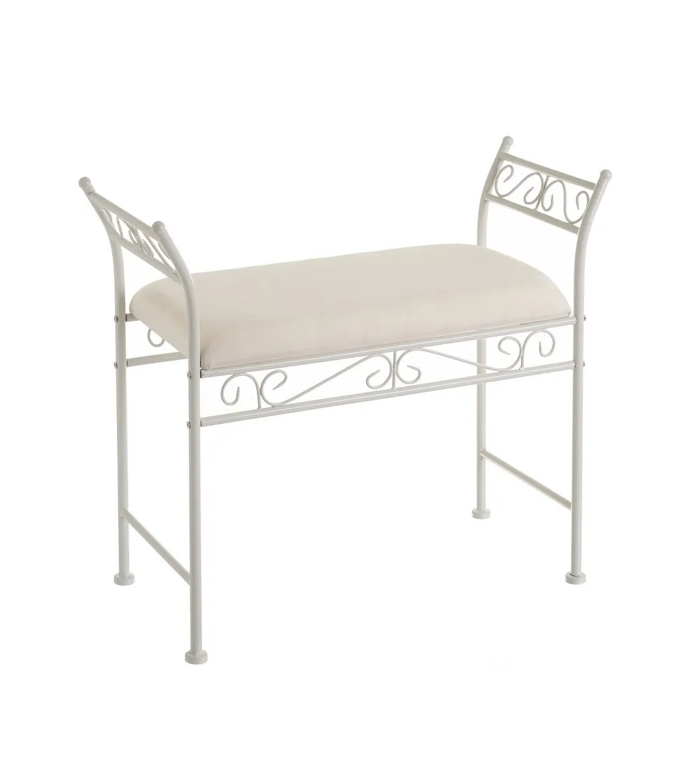 Dcasa Banqueta pie de cama de metal y algodón blanca de 73x30x65 cm