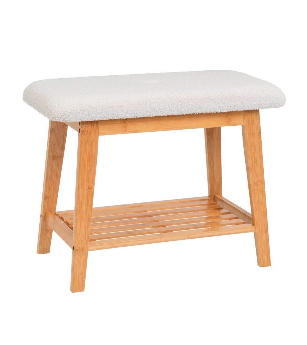 Dcasa Banqueta zapatero Nordic 1 estante de bambú natural y tela de borreguito de 60 cm