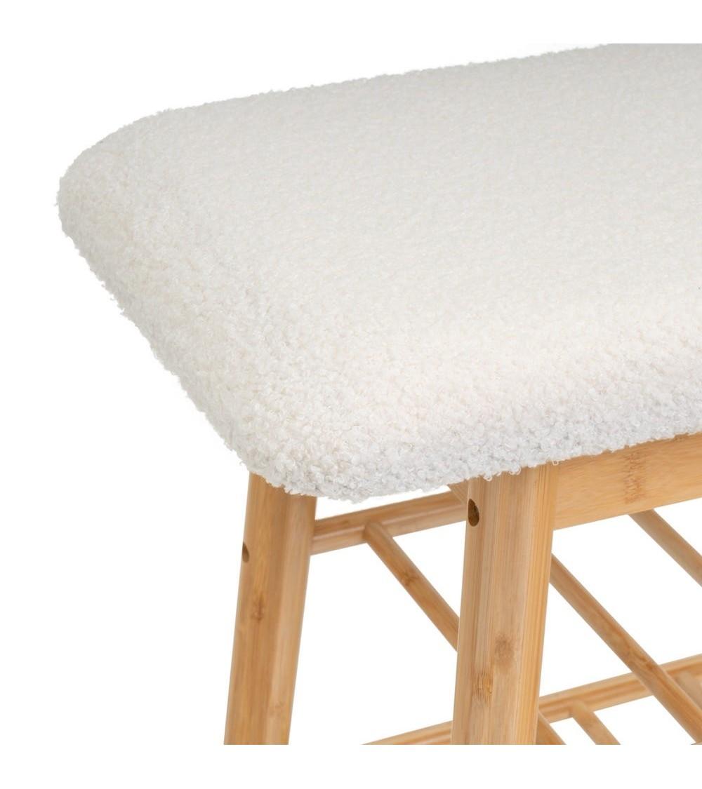 Dcasa Banqueta Zapatero Nordic 2 Estantes De Bambú Natural Y Tela De Borreguito De 91 Cm