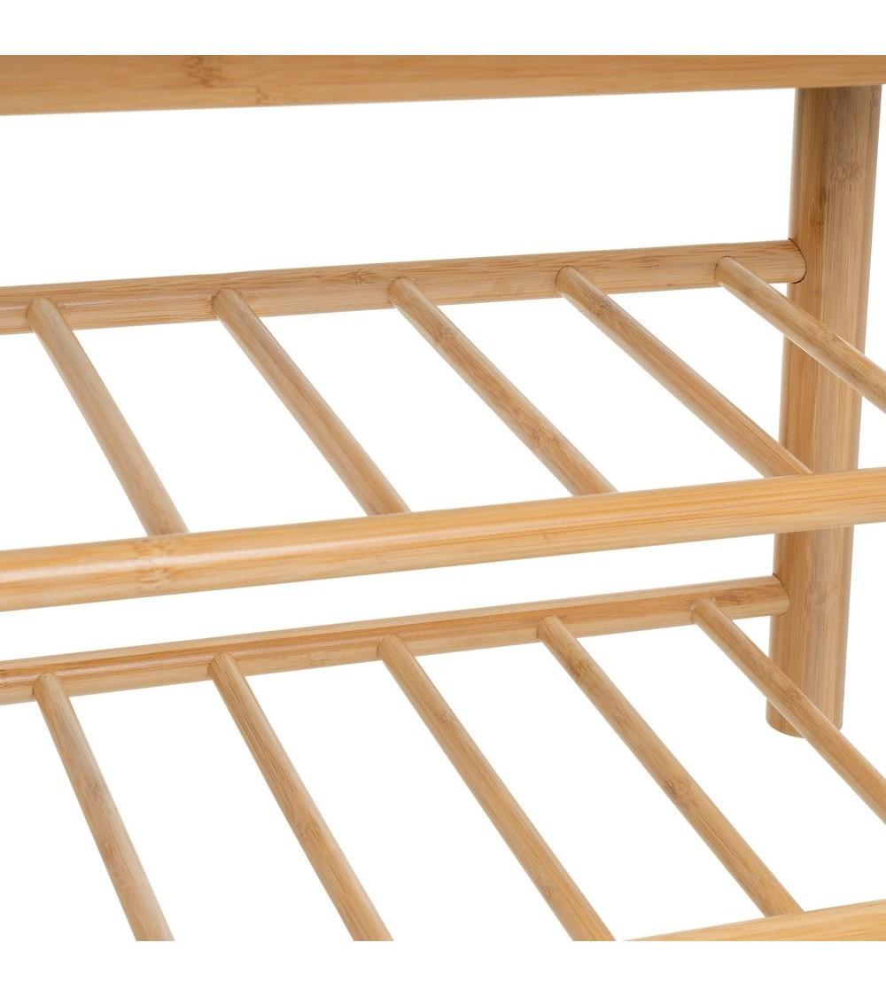 Dcasa Banqueta Zapatero Nordic 2 Estantes De Bambú Natural Y Tela De Borreguito De 91 Cm