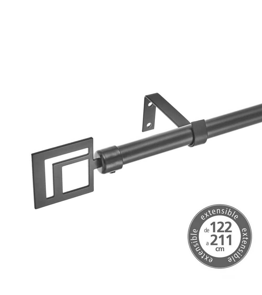 Dcasa Barra de cortina extensible de 122 a 211 cm 2 escuadras y 2 terminales negro de metal