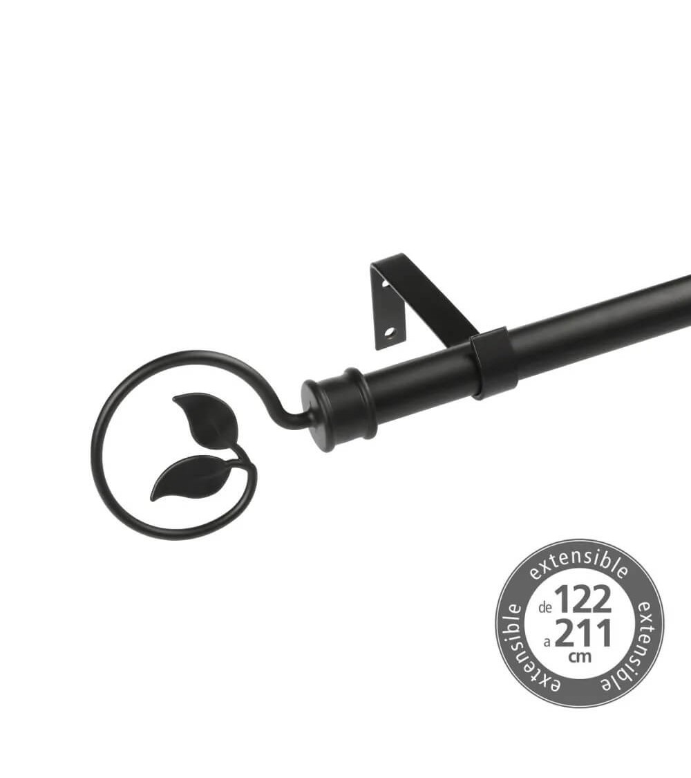 Dcasa Barra de cortina extensible de 122 a 211 cm 2 escuadras y 2 terminales negro de metal