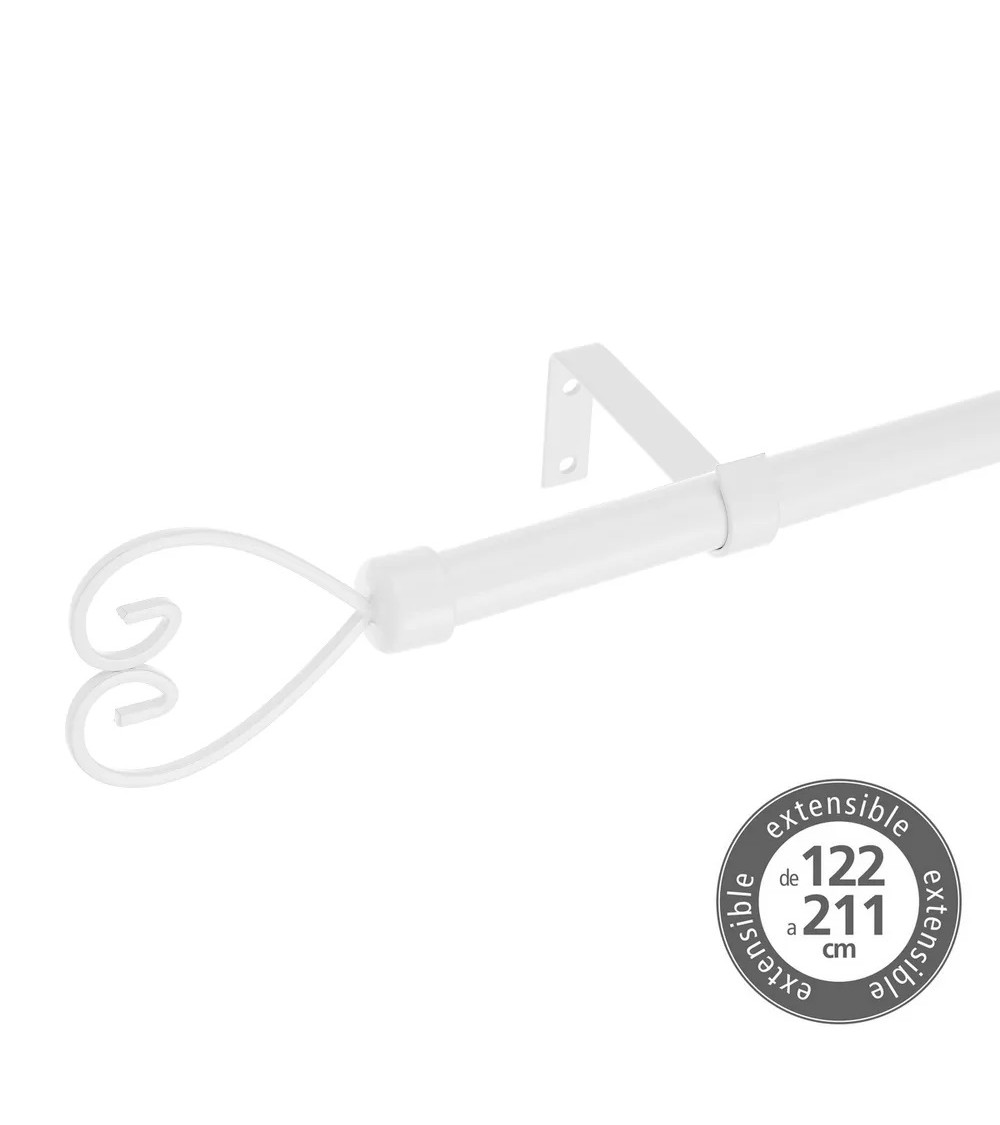 Dcasa Barra de cortina extensible de 122 a 211 cm 2 escuadras y 2 terminales blanco de metal