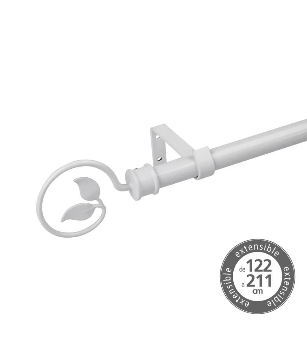 Dcasa Barra de cortina extensible de 122 a 211 cm 2 escuadras y 2 terminales blanco de metal