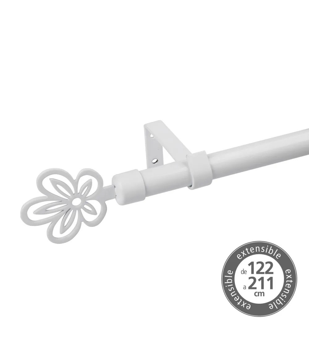 Dcasa Barra de cortina extensible de 122 a 211 cm 2 escuadras y 2 terminales blanco de metal