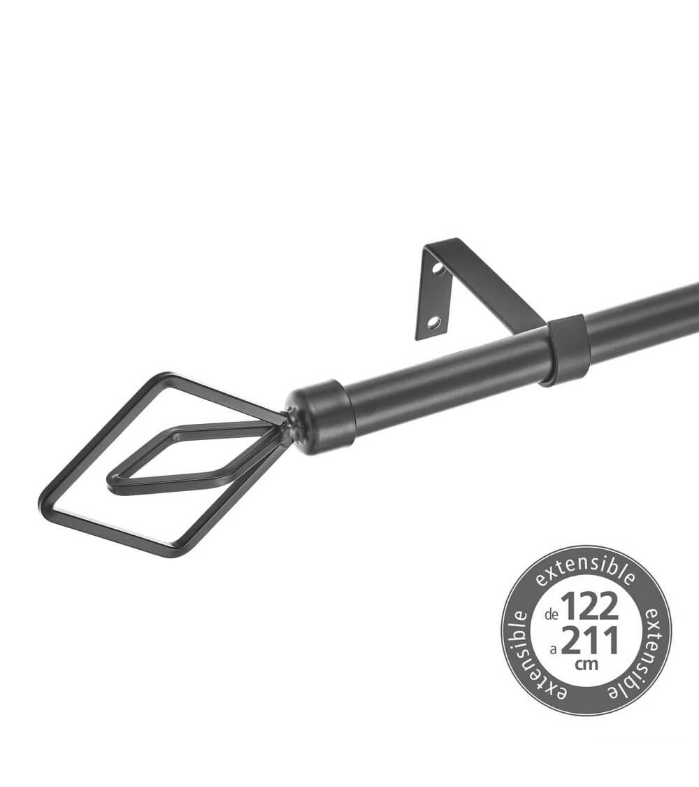 Dcasa Barra de cortina extensible de 122 a 211 cm 2 escuadras y 2 terminales negro de metal