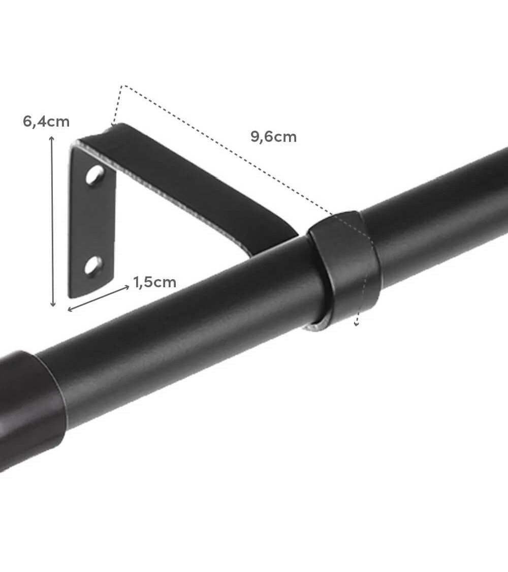 Dcasa Barra De Cortina Extensible De 122 A 211 Cm 2 Escuadras Y 2 Terminales Negro De Metal