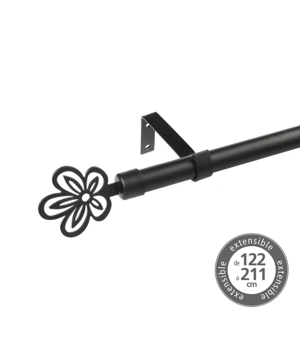 Dcasa Barra de cortina extensible de 122 a 211 cm 2 escuadras y 2 terminales negro de metal