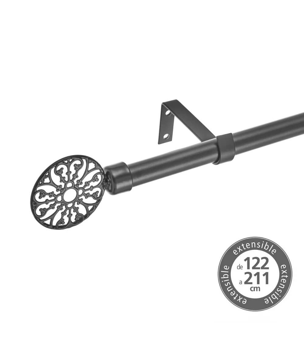 Dcasa Barra de cortina extensible de 122 a 211 cm 2 escuadras y 2 terminales negro de metal