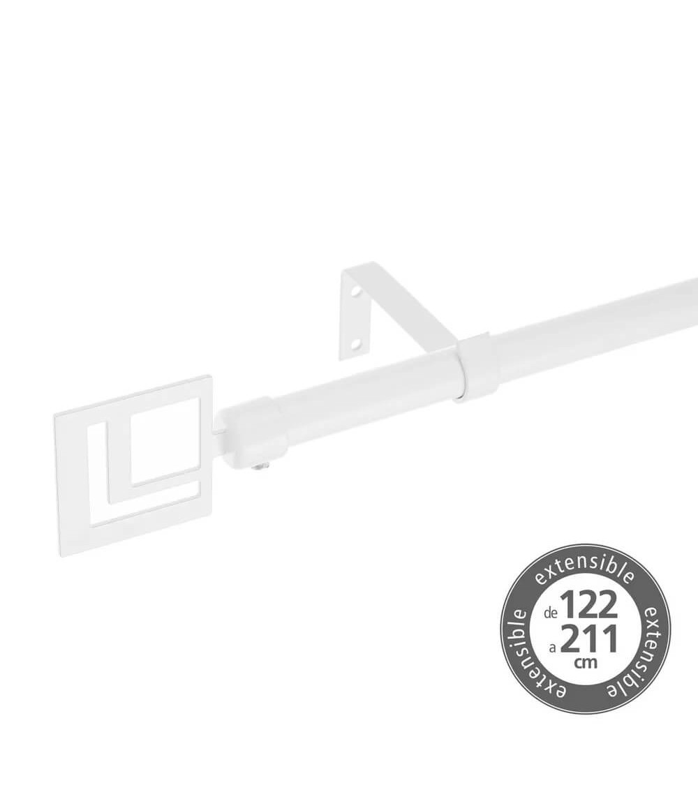 Dcasa Barra de cortina extensible de 122 a 211 cm 2 escuadras y 2 terminales blanco de metal