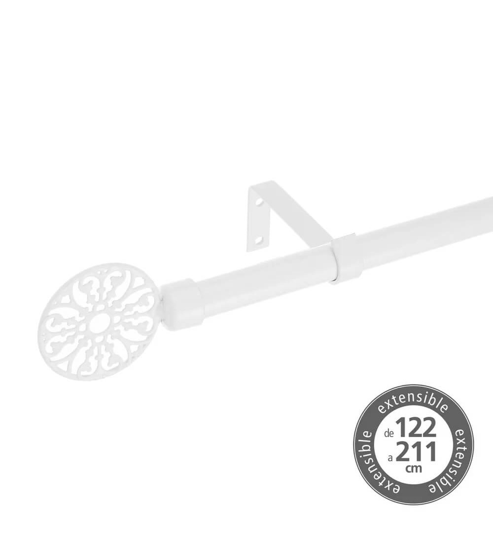 Dcasa Barra de cortina extensible de 122 a 211 cm 2 escuadras y 2 terminales blanco de metal