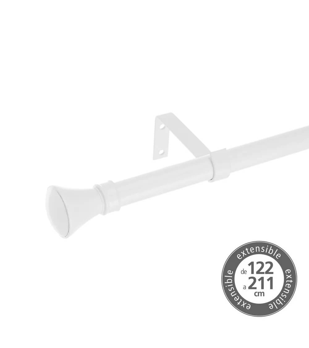 Dcasa Barra de cortina extensible de 122 a 211 cm 2 escuadras y 2 terminales blanco de metal