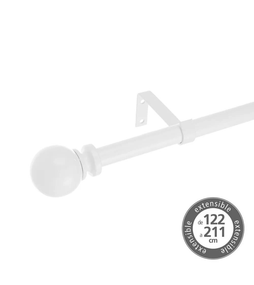 Dcasa Barra de cortina extensible de 122 a 211 cm 2 escuadras y 2 terminales blanca de metal
