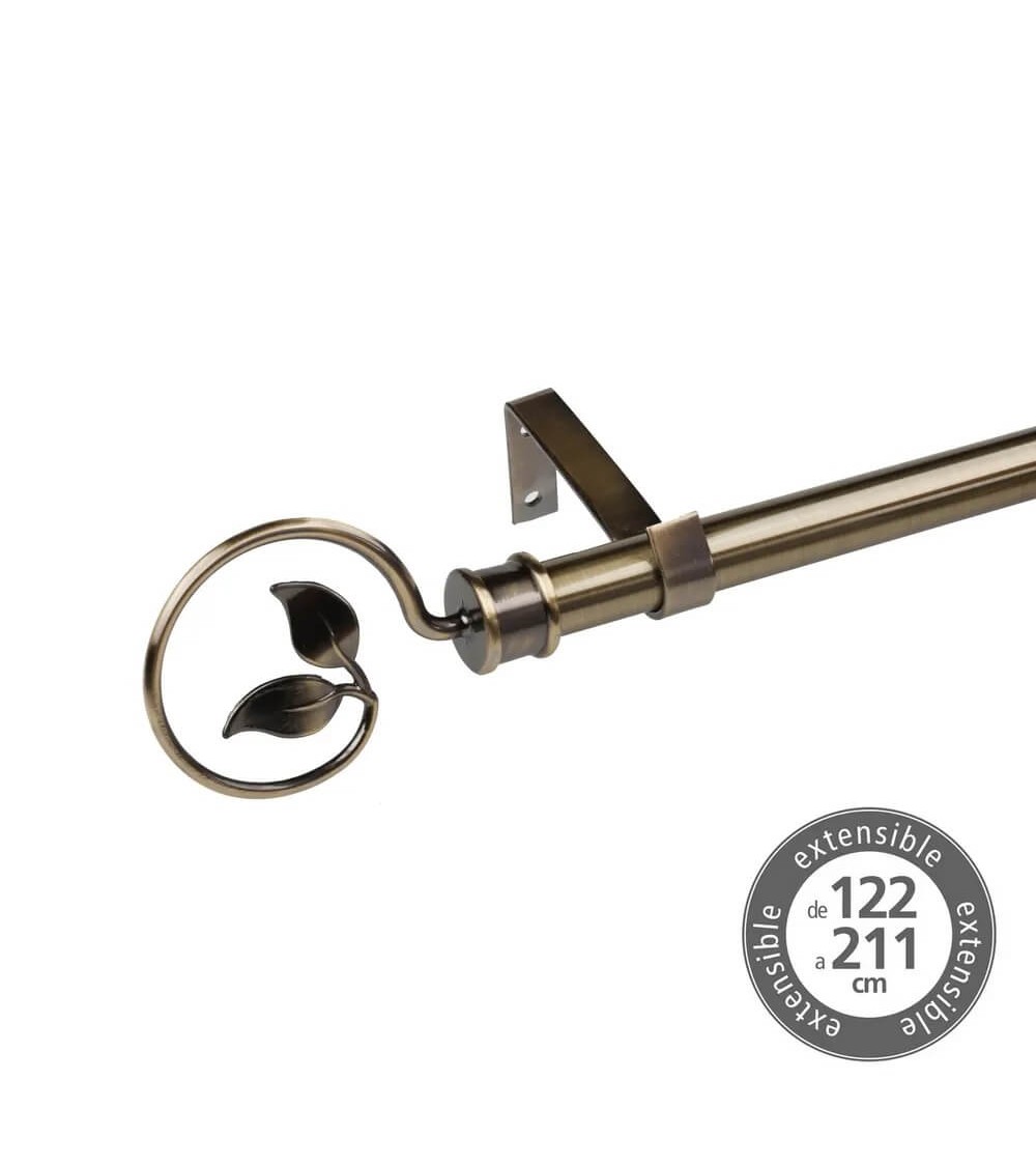 Dcasa Barra de cortina extensible de 122 a 211 cm 2 escuadras y 2 terminales color bronce de metal